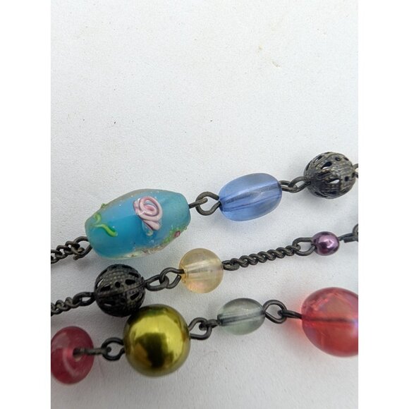Avon Necklace Filigree metal acrylic braded Glass Lampwork beads layered 17" - Picture 5 of 16